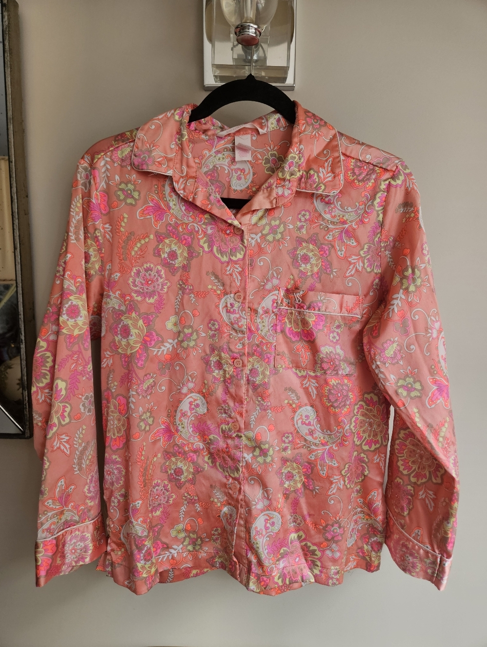 Victoria's Secret Coral Paisley Satin Pajama Set - Sizr Small